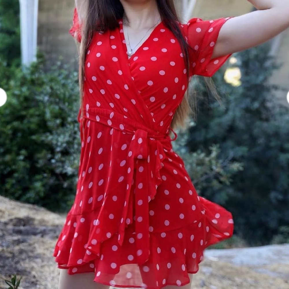 Mi Ami red polka dot dress size small